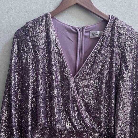 NWT Eliza J Sequin Blouson Sleeve Rose Gold Midi Cocktail Dress Size 6 - Picture 6 of 8